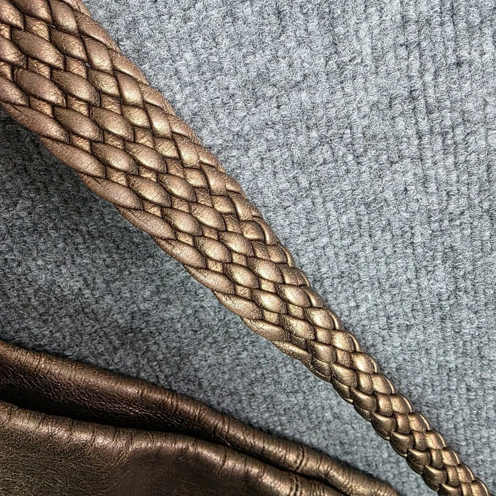 Vintage Brighton Bronze Metallic Leather‎ Hobo Large Bag Braided Strap Shoulder